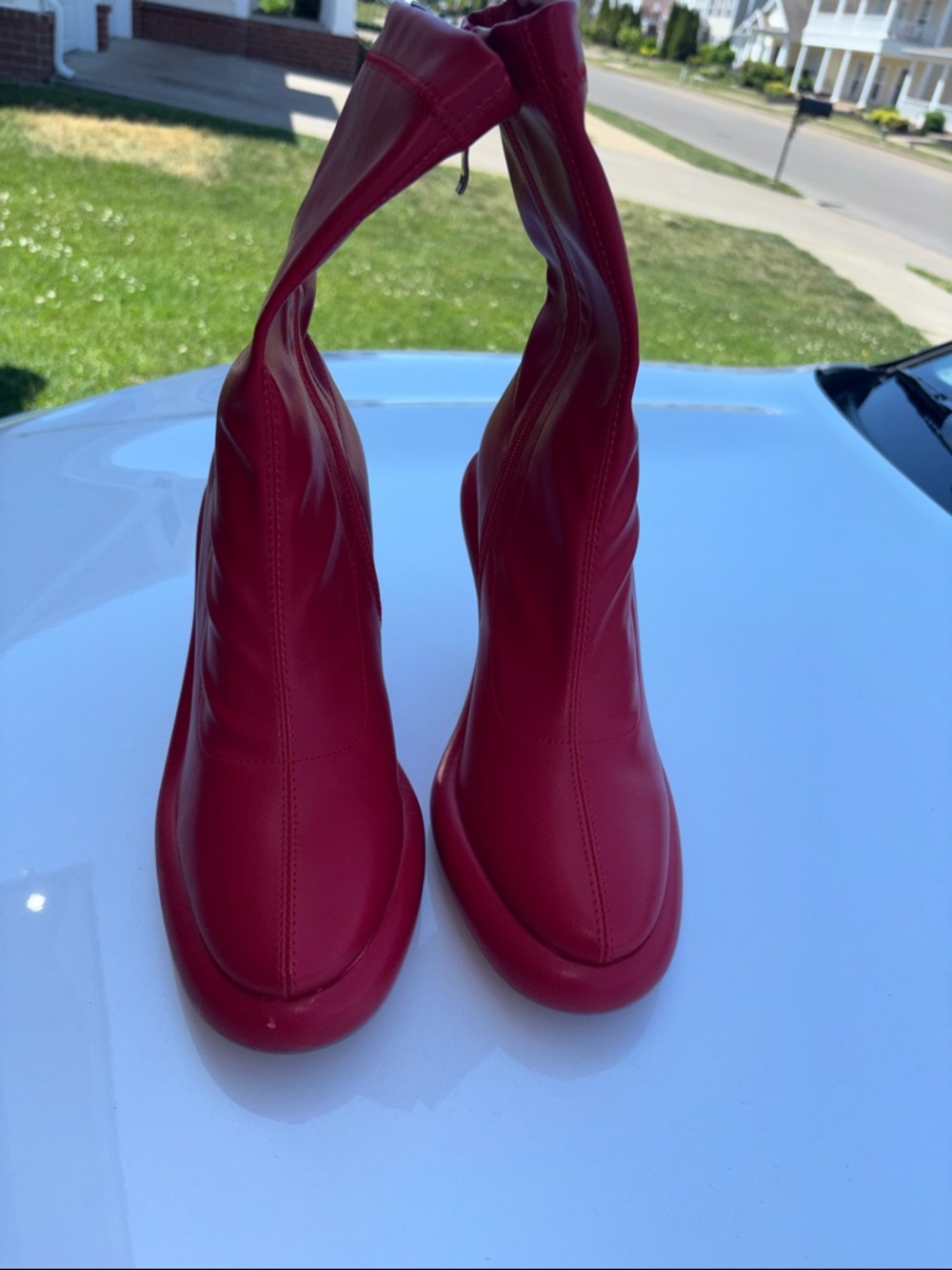 Sculpted Red Zip Ankle Booties for Women
